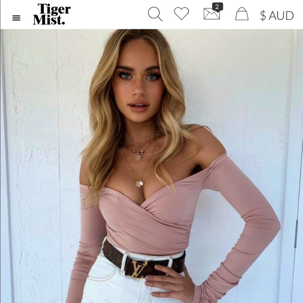 Tiger Mist Amsterdam off the shoulder top blush